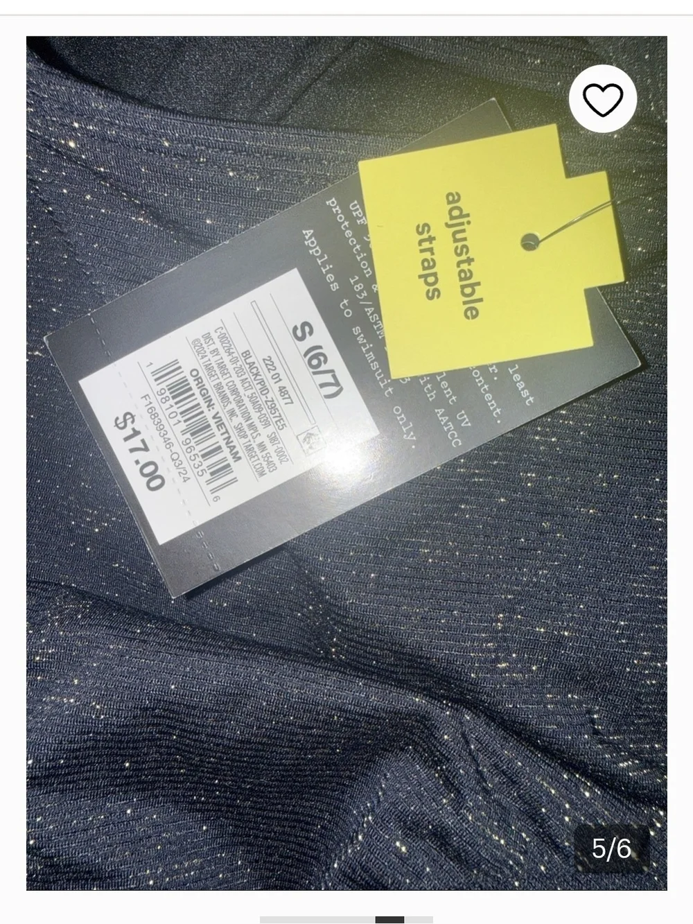 ART CLASS Little Girls' One Piece Swimsuit Black w/ Gold Shimmer Size S(6/7)